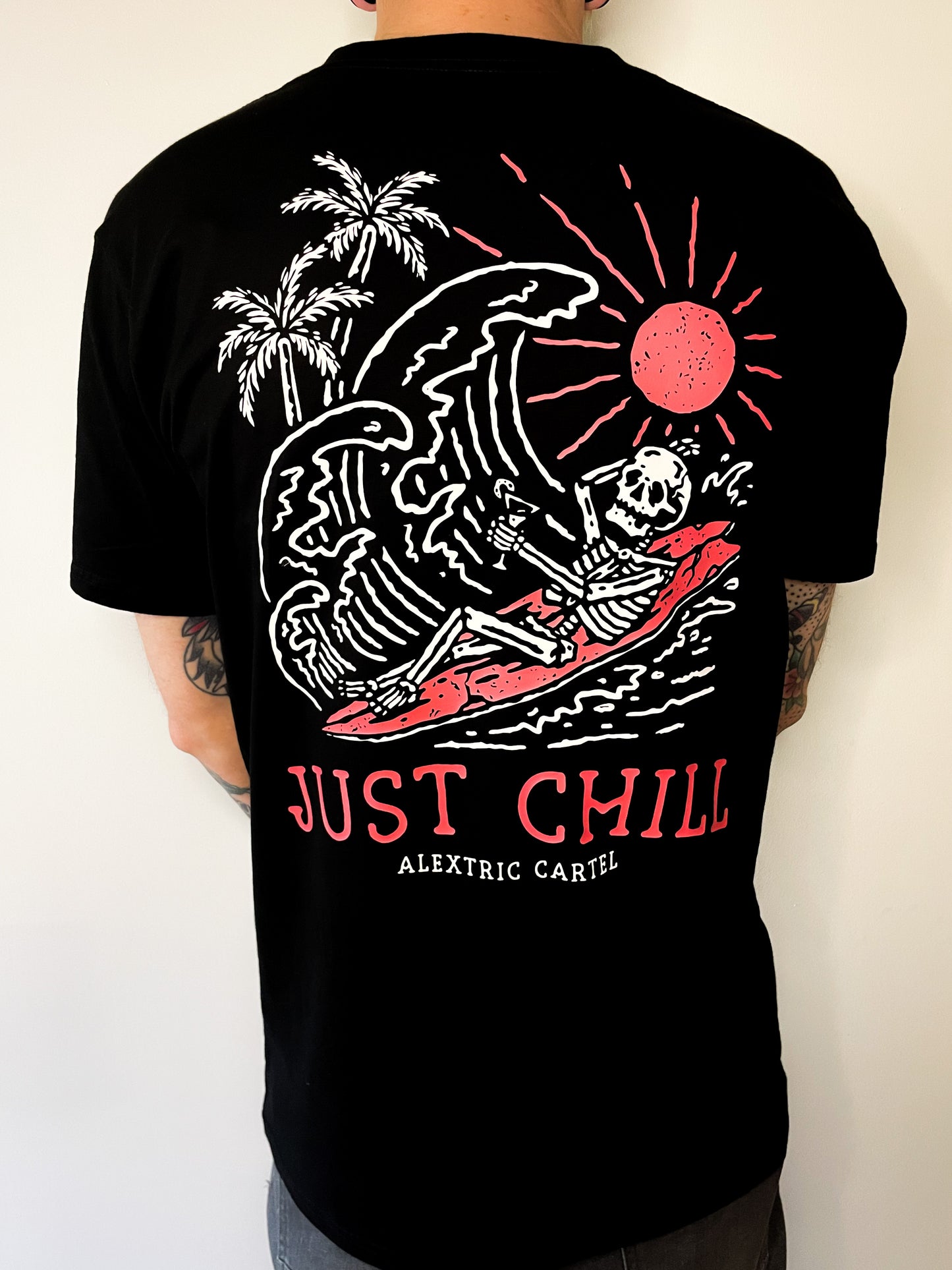 Back of Just chill graphic tee by Alextric Cartel