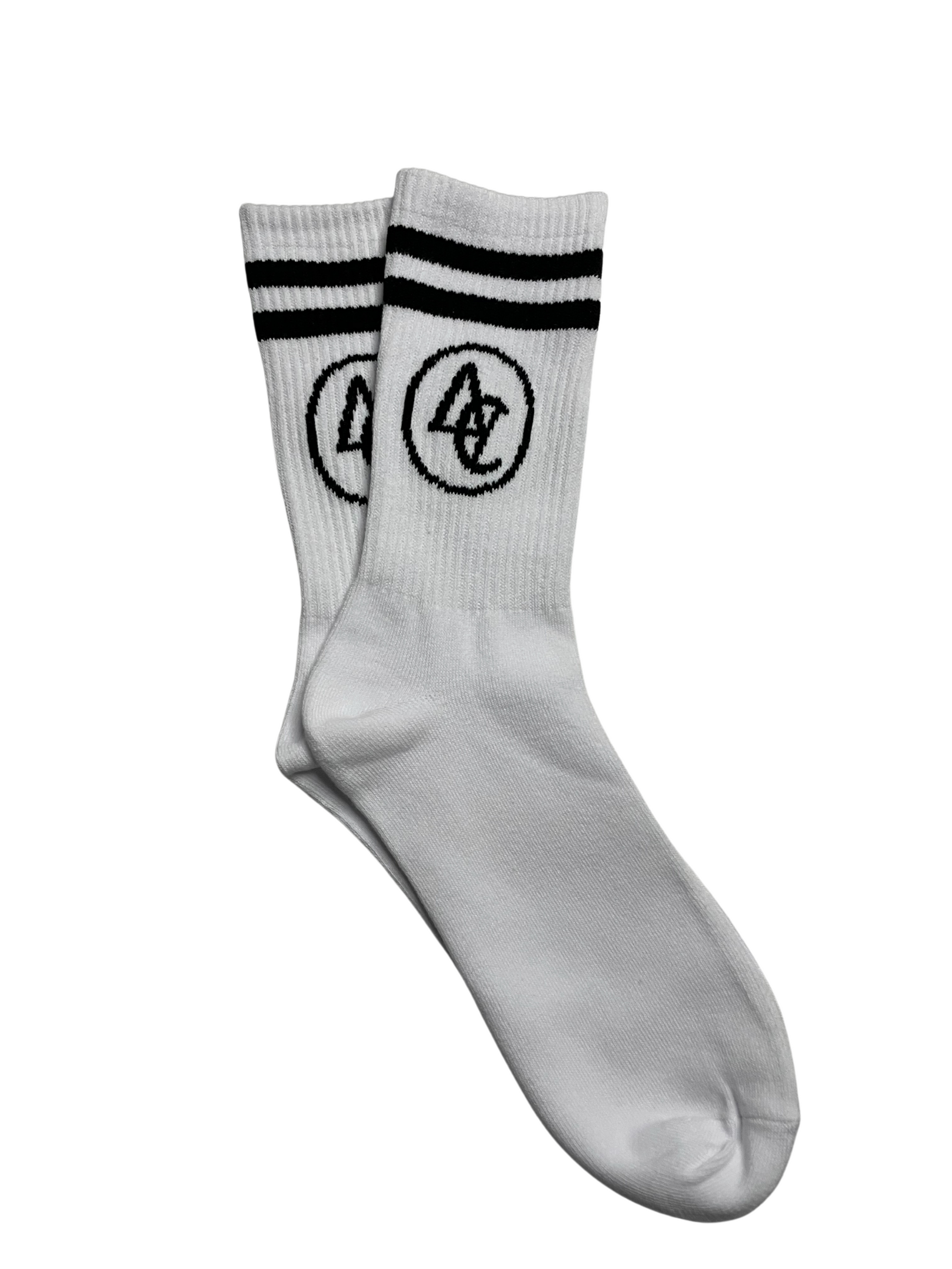 White crew Alextric cartel logo socks