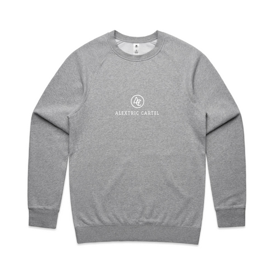 Light grey pull over crew neck jumper. Alextric cartel design