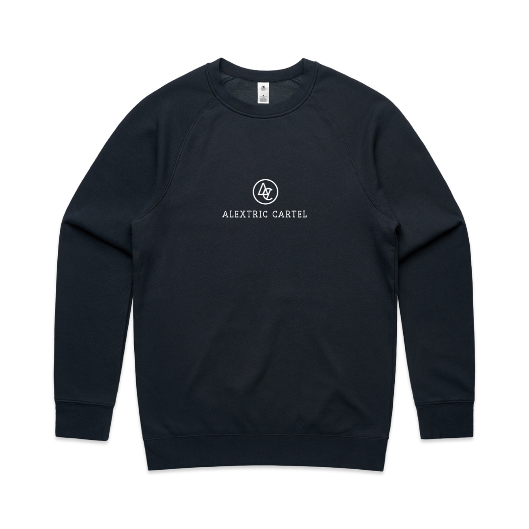 Navy crew neck jumper. Basic dark blue pullover sweater. Alextric Cartel design